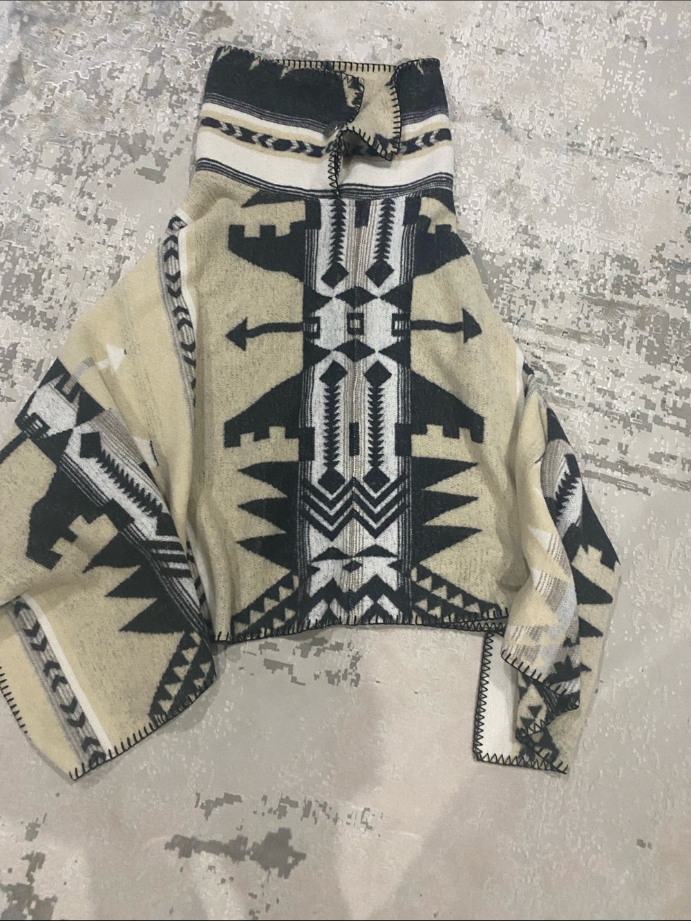 Rhonda Stark Tribal Pattern Cozy Pullover Poncho - Black & Cream